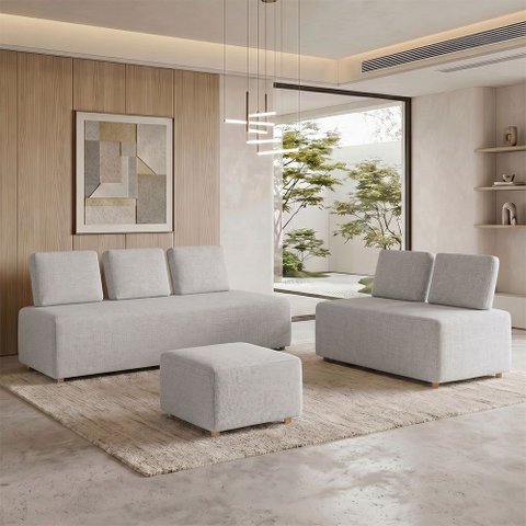 Sofá 6 Lugares para Sala de Estar Living Modular Adah M03 Linho Cinza - Lyam Decor