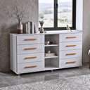Ver imagem 1 de Cômoda Multifuncional 8 Gavetas com Nicho e Rodízios em Gel Branco Carol