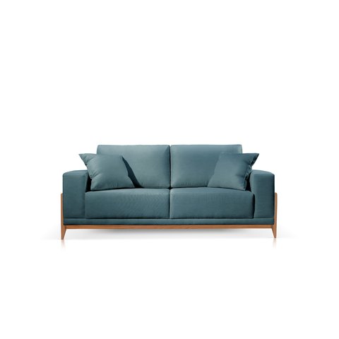 Sofá Grécia Molas Ensacadas Braço 20cm Linho 2,10m:azul