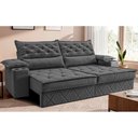 Ver imagem 3 de Sofá Retrátil e Reclinável 2,10m com Porta Copos e Molas Cosmos Velusoft Cinza Cama Inbox
