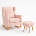 Ver imagem 2 de Poltrona de Balanço para Amamentação com Puff em Bouclé Rosa