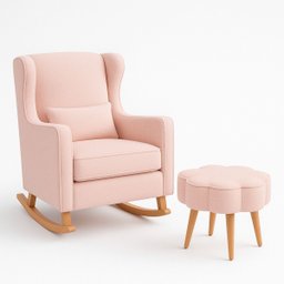 Poltrona de Balanço para Amamentação com Puff em Bouclé Rosa - 2