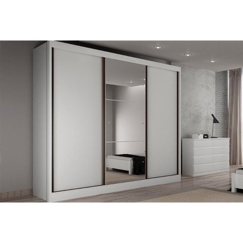 Guarda Roupa Casal 3 Portas (1 C/ Espelho) e 8 Gavetas Toulon/sonetto Plus Branco - Novo Horizonte