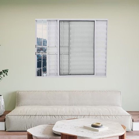 Janela Veneziana de Alumínio 3 Folhas 100 x 80cm com Grade Linha Modular Branco Esquadrias Bergamo