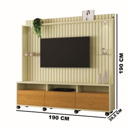 Estante para Tv até 60 Polegadas Ripado com Rodízio 3 Gavetas Absoluto - 3