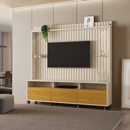 Estante para Tv até 60 Polegadas Ripado com Rodízio 3 Gavetas Absoluto - 1