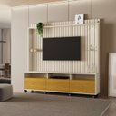 Ver imagem 1 de Estante Ripado para TV até 60 Polegadas com LED MDF 190CMX190CM com Rodízio 3 Gavetas Absoluto Bege