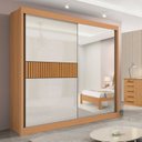 Ver imagem 1 de Guarda-Roupa Casal com Espelho 100% MDF 2 Portas Correr 6 Gavetas Cinamomo/Off White Ripado Coliseu
