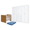 Ver imagem 1 de Berço Nacional Mel Branco Savana – Reller e guarda Roupa Casal Americano 6 Portas Branco Hp e Colchã