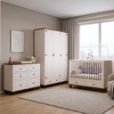 Ver imagem 1 de Quarto de Bebê Joy 3 Peças: Berço + Cômoda 6g + Roupeiro 3P Off White/Nogueira