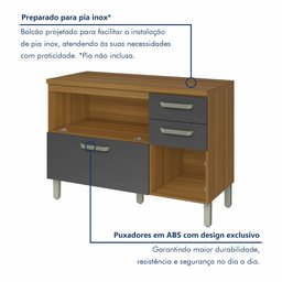 Balcão de Cozinha 2 Portas 3 Gavetas 120cm Princesa 100% Mdf - 7