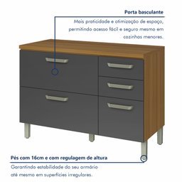 Balcão de Cozinha 2 Portas 3 Gavetas 120cm Princesa 100% Mdf - 4