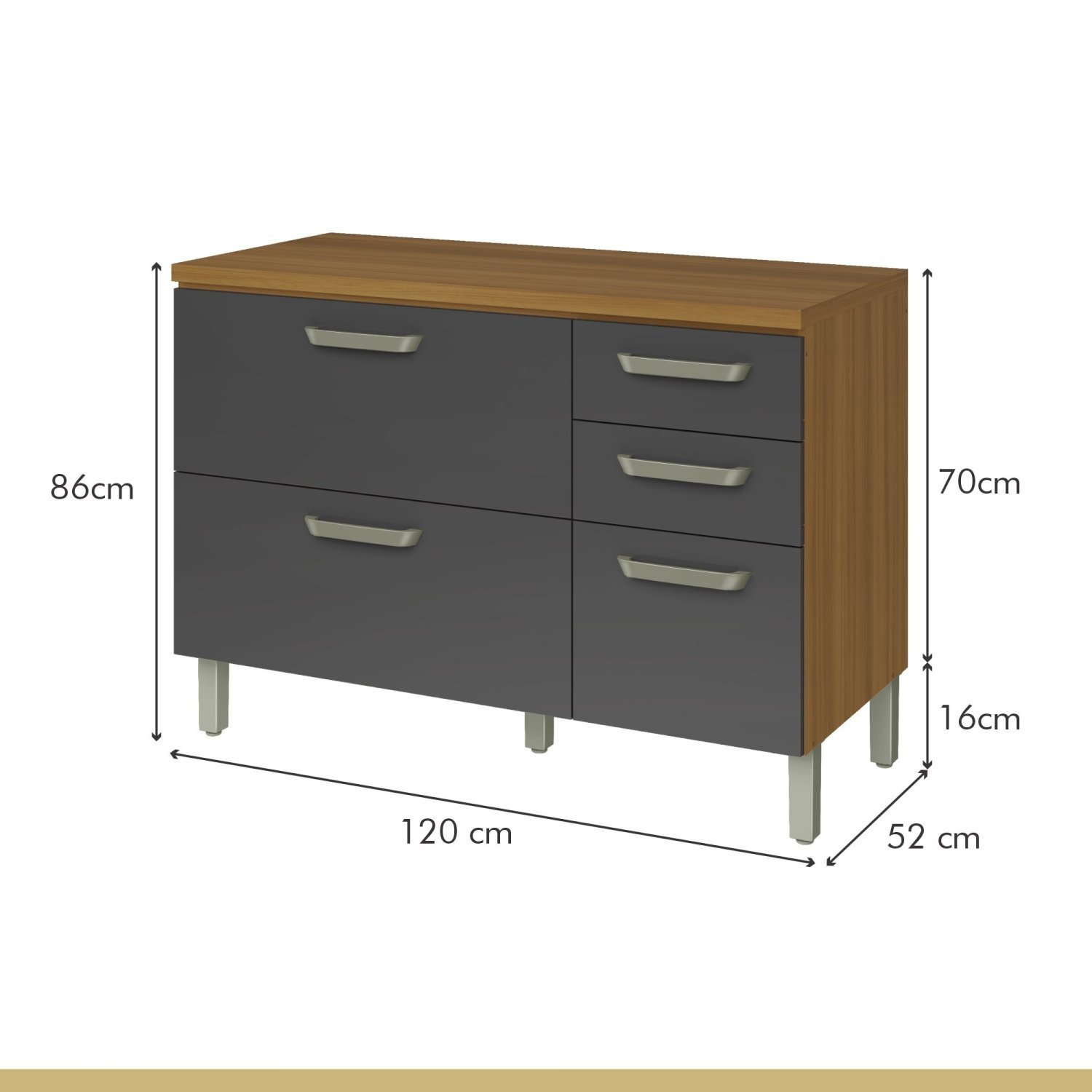 Balcão de Cozinha 2 Portas 3 Gavetas 120cm Princesa 100% Mdf - 4