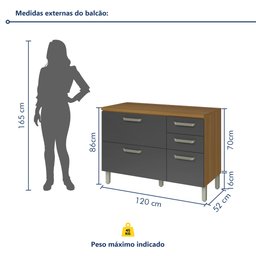 Balcão de Cozinha 2 Portas 3 Gavetas 120cm Princesa 100% Mdf - 8