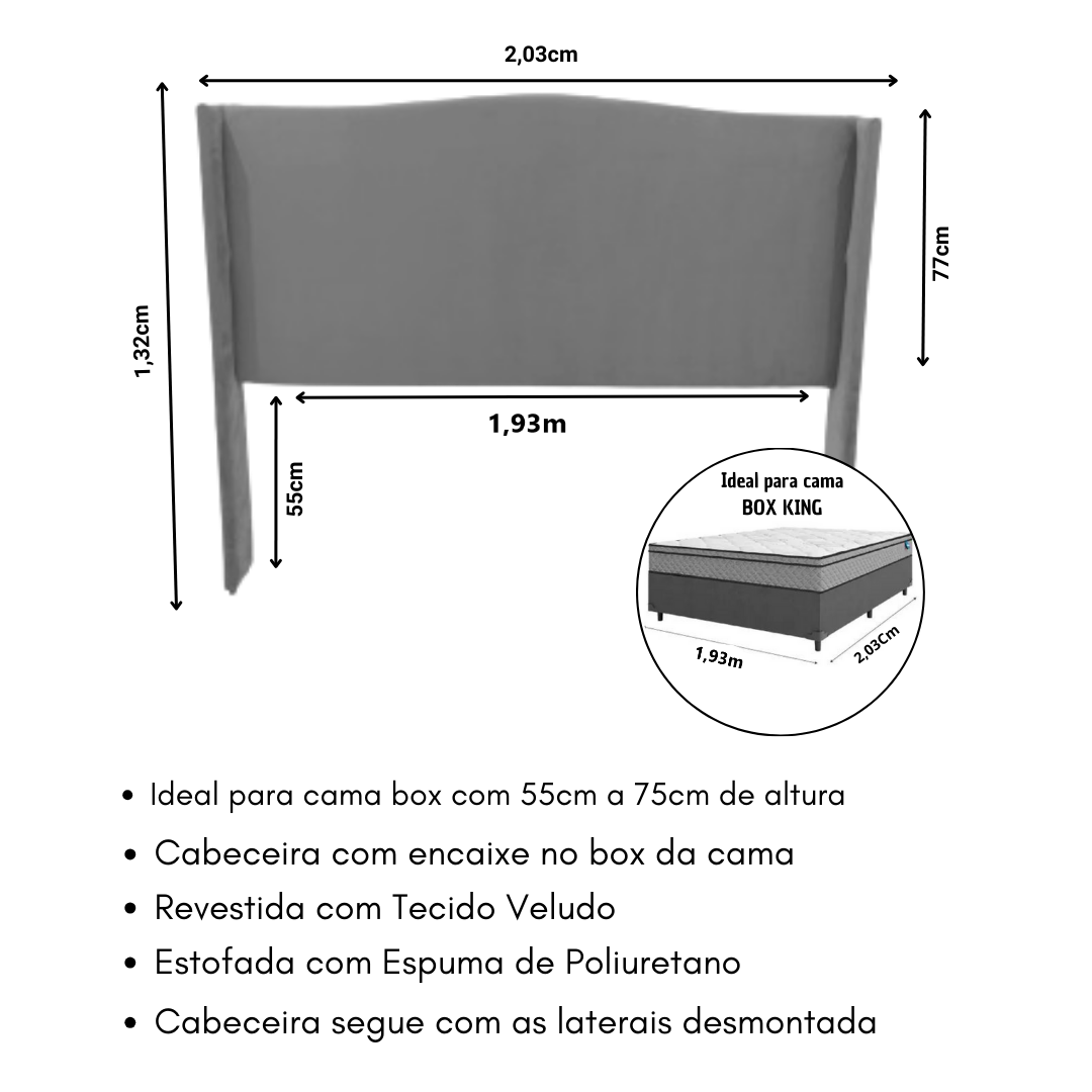 Cabeceira com Abas King 1,93m na Cor Off White (modelo Luna) - 2