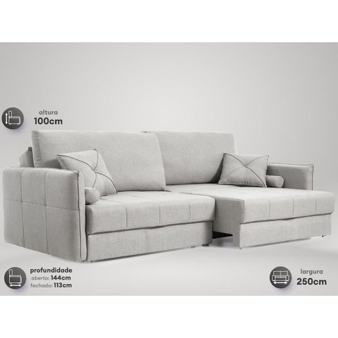 Sofá Vesuvio 2,50m sem Caixa, Retrátil e Reclinável Linho Premium Cinza - Netsofas