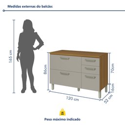 Balcão de Cozinha 2 Portas 3 Gavetas 120cm Princesa 100% Mdf - 8