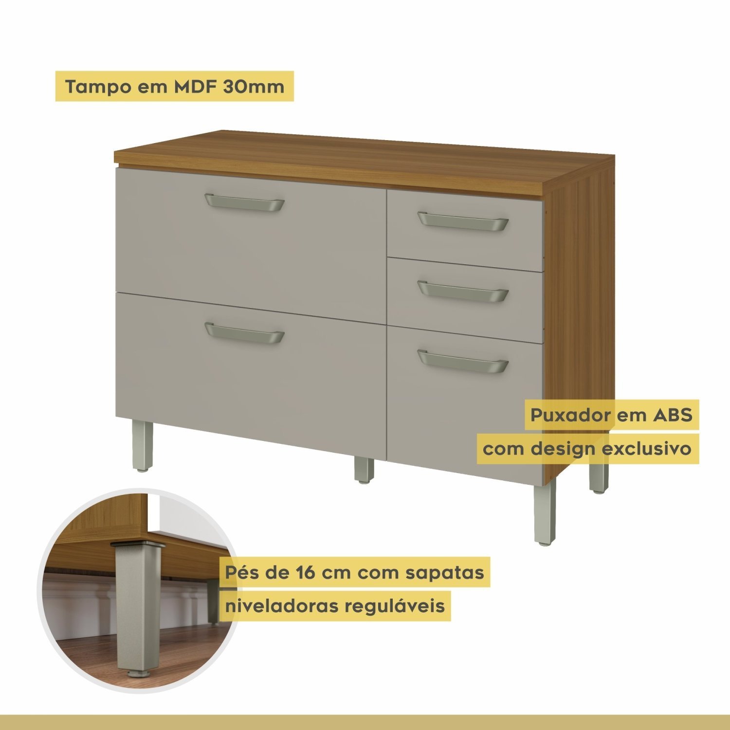 Balcão de Cozinha 2 Portas 3 Gavetas 120cm Princesa 100% Mdf - 2