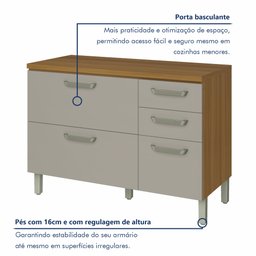Balcão de Cozinha 2 Portas 3 Gavetas 120cm Princesa 100% Mdf - 4