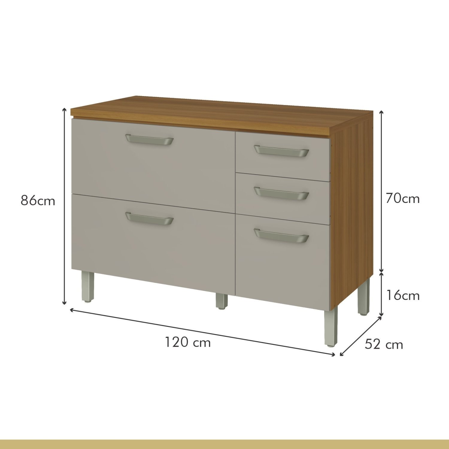 Balcão de Cozinha 2 Portas 3 Gavetas 120cm Princesa 100% Mdf - 4