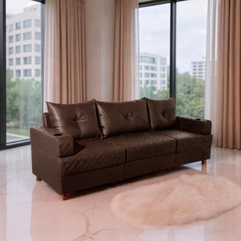 Sofá Essenza Living 3 Lugares Reclinável 235cm Café Bom Pastor
