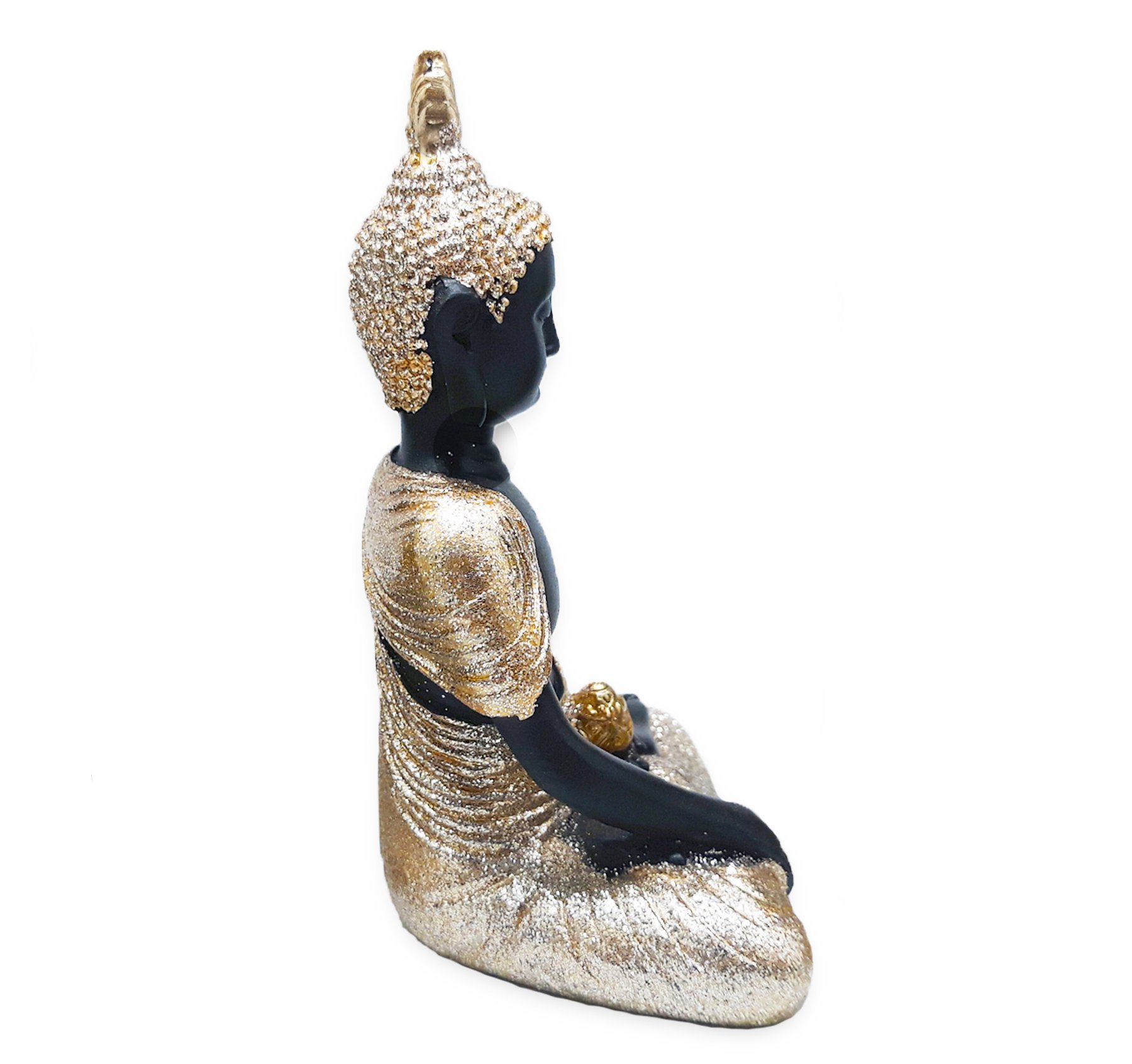 Buda Tailandês da Meditação Yoga Preto Dourado 12 cm - 2