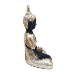 Buda Tailandês da Meditação Yoga Preto Dourado 12 cm - 2
