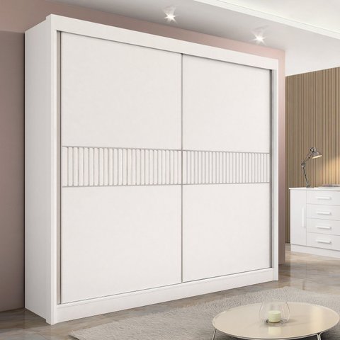 Guarda-Roupa Casal 2 Portas 6 Gavetas 100% MDF Hawai Ripado Branco