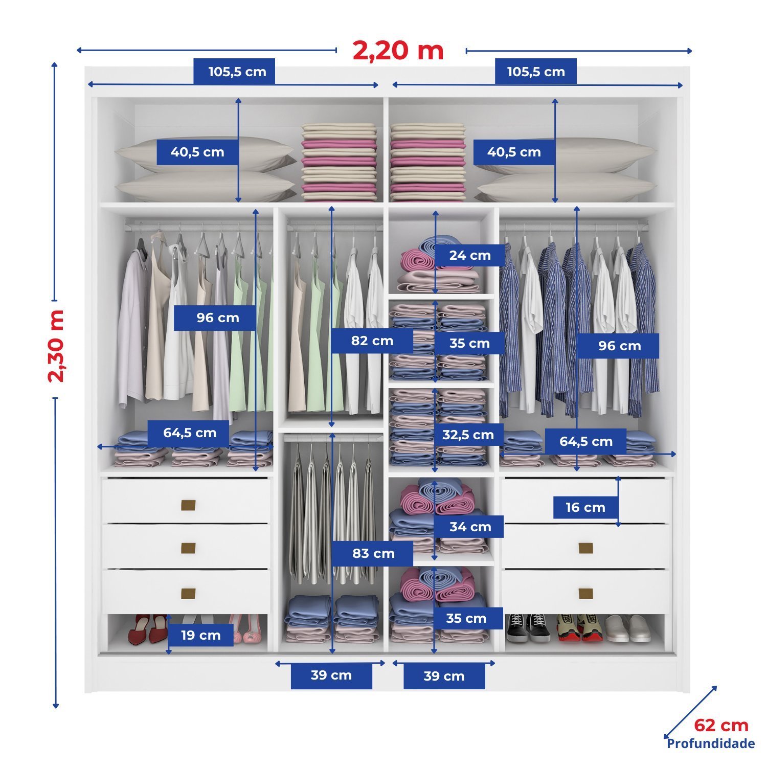 Guarda-roupa Casal 2 Portas 6 Gavetas 100% Mdf Hawai Ripado - 8