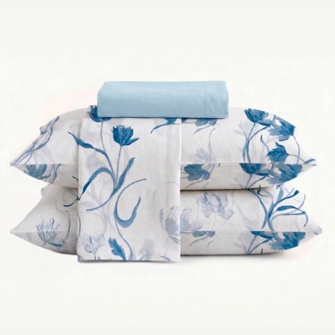 Jogo de Cama de Casal 130 Fios Duplo 4 Peças Floral Lunares Camesa