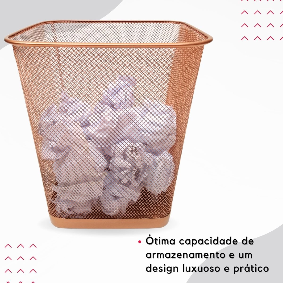 Kit Organizador de Escritorio Rose Gold, Lixeira Aramada, Porta Caneta, Bandeja Porta Papel - Lixeir - 2