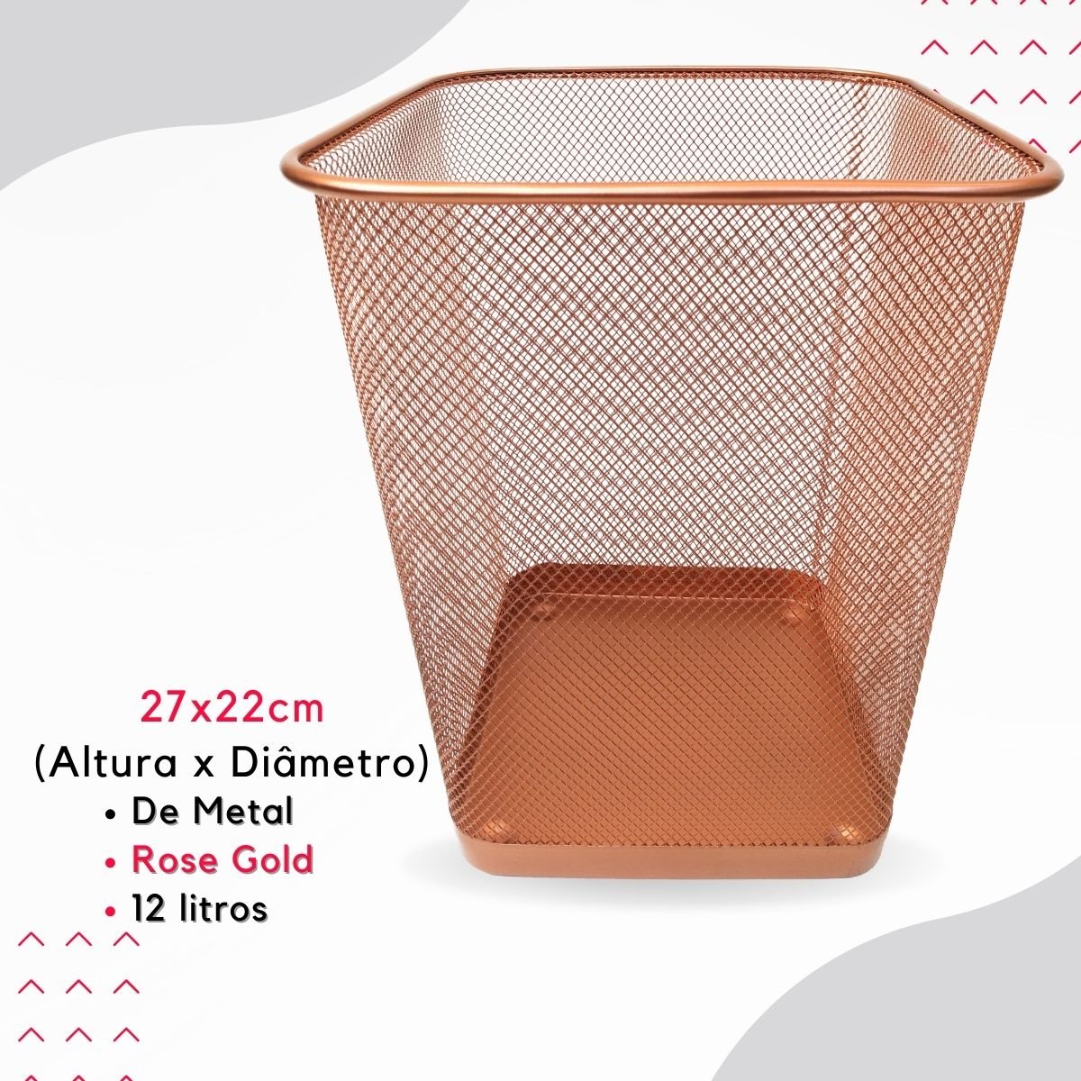 Kit Organizador de Escritorio Rose Gold, Lixeira Aramada, Porta Caneta, Bandeja Porta Papel - Lixeir - 3