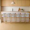 Ver imagem 1 de Banqueta Cozinha Alta com Encosto Industrial Dourado Kit 6 Londres Pu Branco D03 - D'Rossi