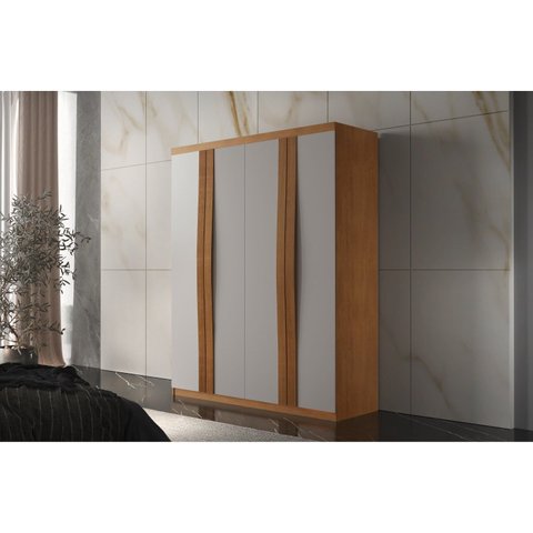 Guarda-Roupa 4 Portas 2 Gavetas MDF London Laranja/Off White/Marromle