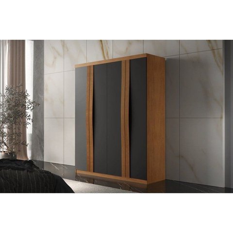 Guarda-Roupa 4 Portas 2 Gavetas MDF London Laranja/Grafite/Marromle