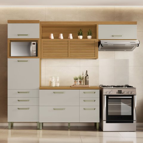 Cozinha 3 Peças Ripado Princesa 100% MDF Marrom/Freijó/Off White