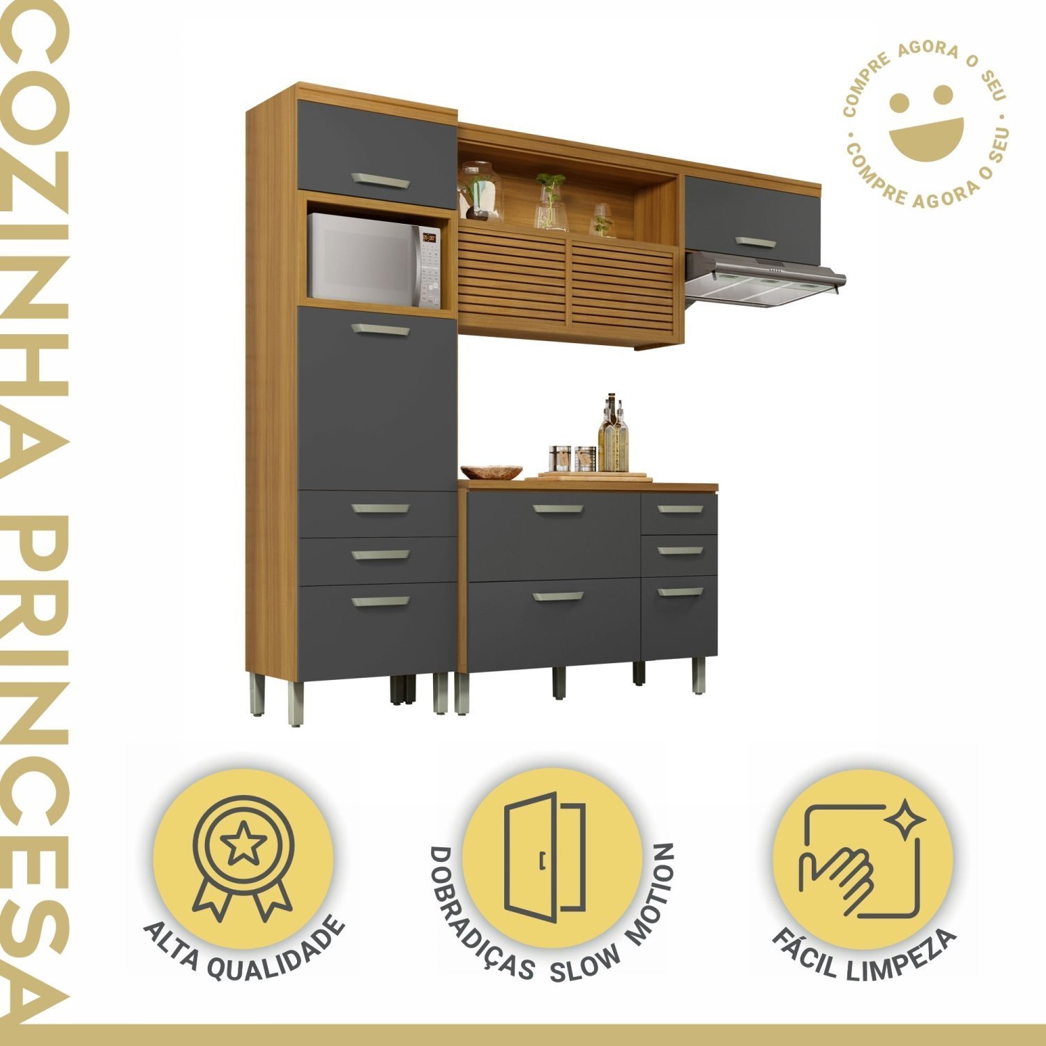 Cozinha 3 Peças Ripado Princesa 100% Mdf - 17