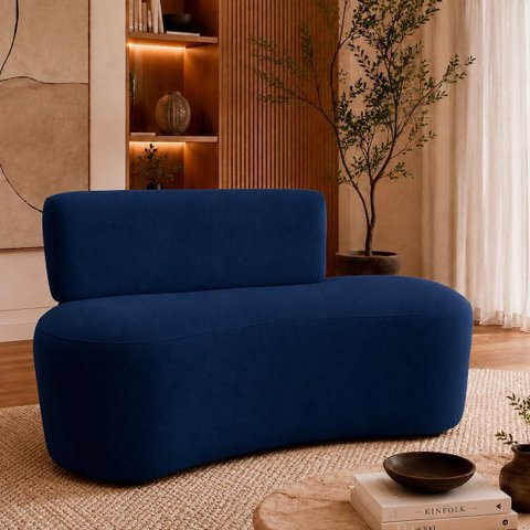 Sofá Decorativo Orgânico Curvo Sala de Estar Feijão 110cm - Paraná Metal:Azul Marinho