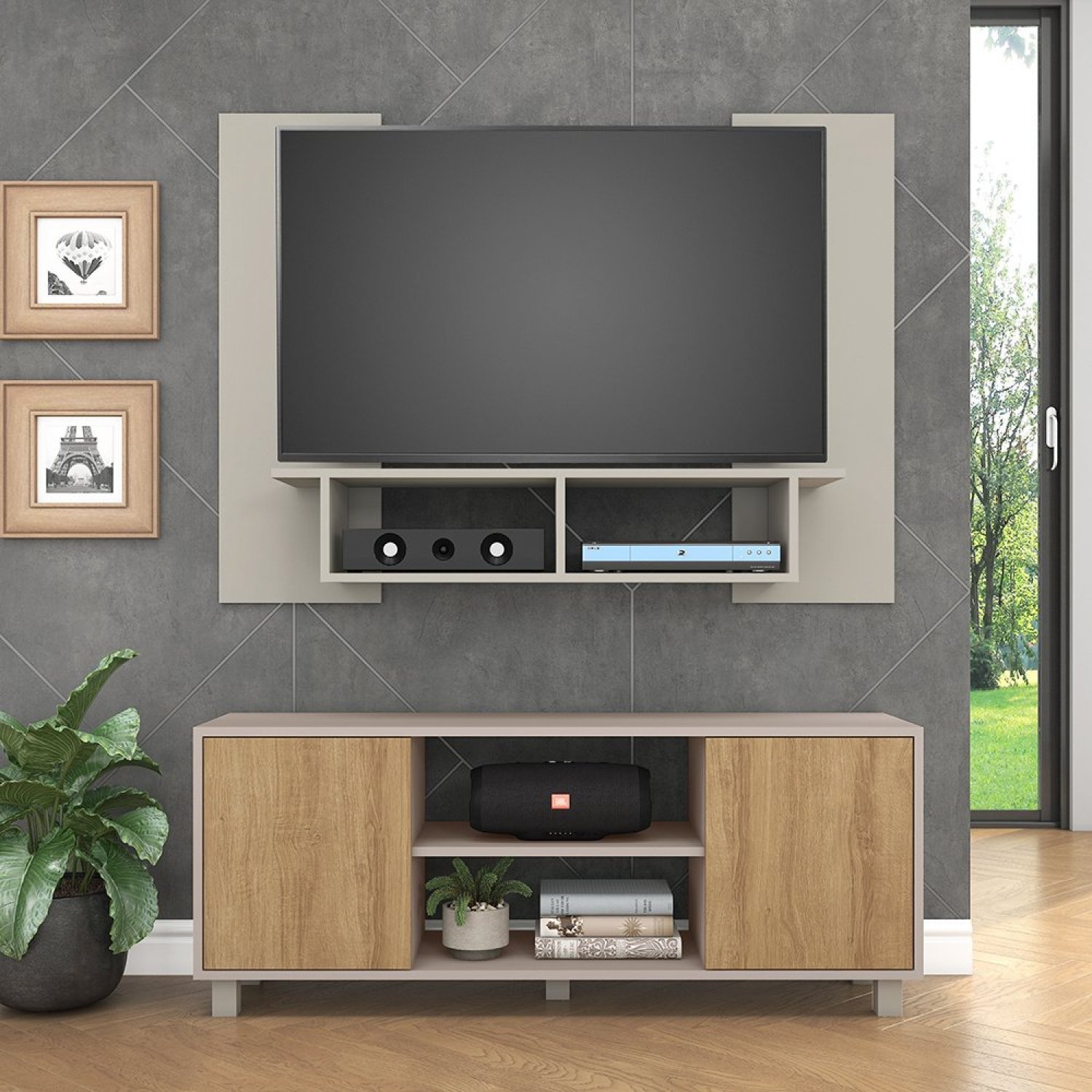 Home Theather 120cm Rack 2 Portas e Painel para Tv 48 Polegadas