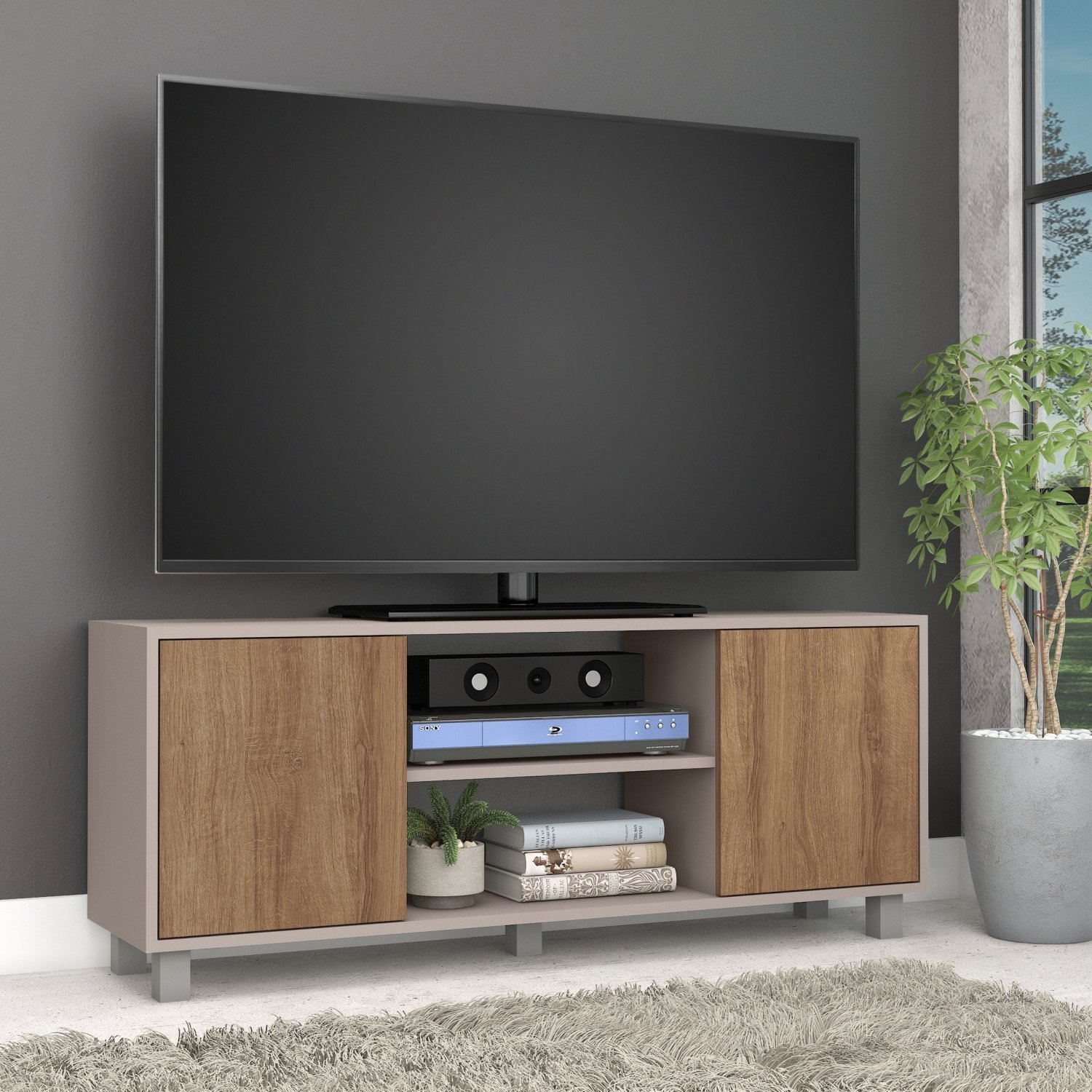 Home Theather 120cm Rack 2 Portas e Painel para Tv 48 Polegadas