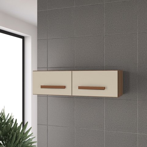 Armário Aéreo para Geladeira Mara 80cm 2 Portas para Cozinha Cor:savana / Off White