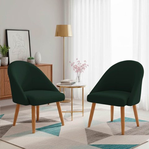 Kit 02 Poltrona Cadeira para Sala Orgânica Curva Redonda Confortável Reforçada Recepção Suede Verde