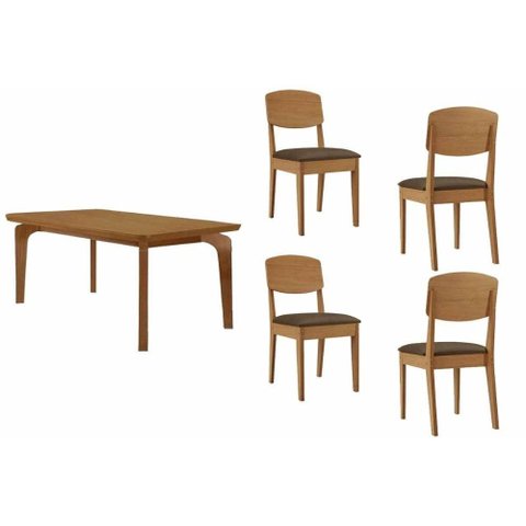 Conjunto: Mesa Sala Jantar Londrina Curvo 120cm + 4 Cadeiras Havana Naturale - Suede Marrom Rufato