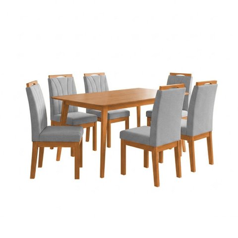 Conjunto Mesa Retangular 120x90 com 6 Cadeiras Blend Sala de Jantar Moderna Premium Luxo - Cinza