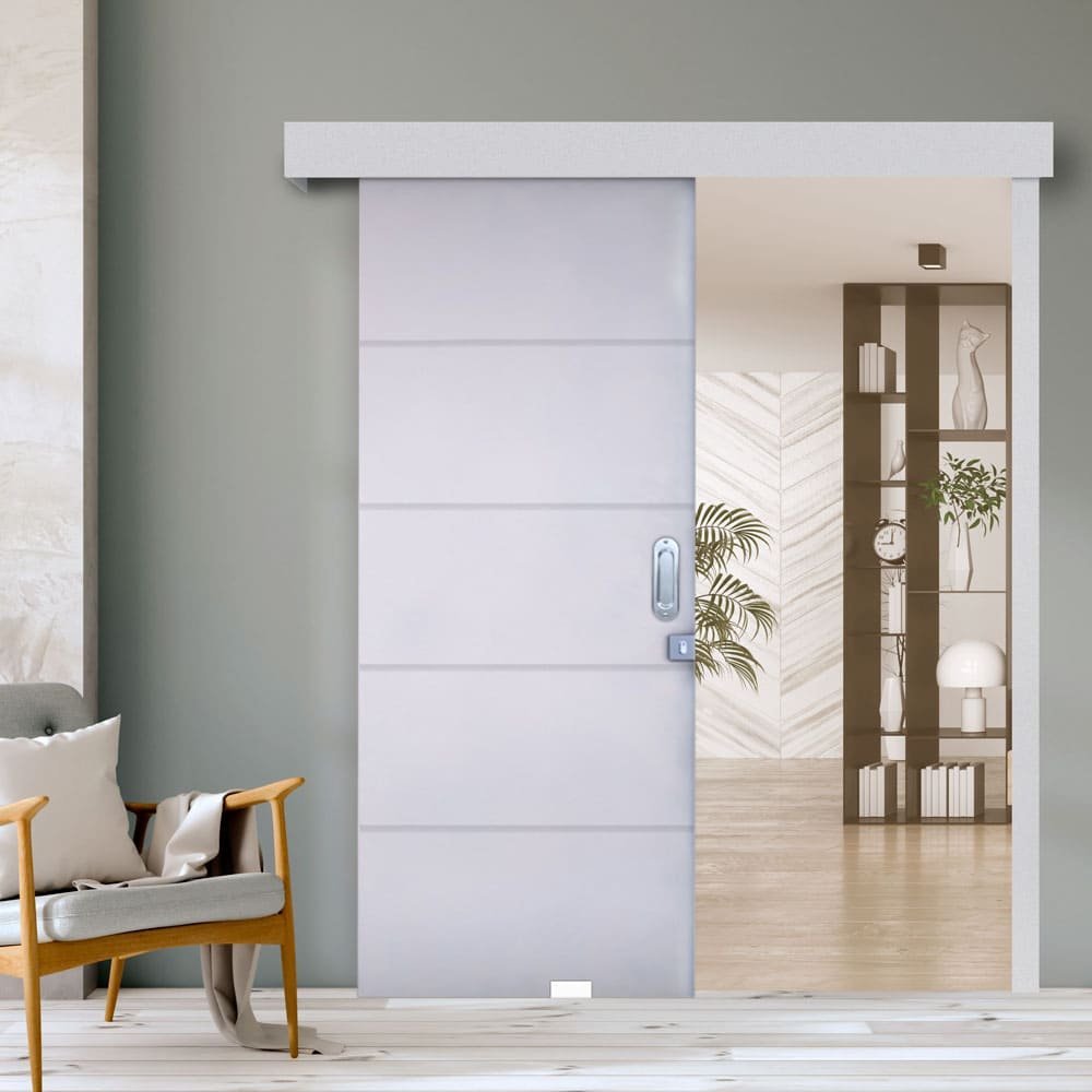 Porta de Correr Ecopratico Branco 210x80 Frisada com Fechadura Ecookits - 2