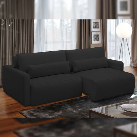Sofá Retrátil Reclinável para Sala de Estar Living 270cm Sevilha F04 Veludo Preto - Lyam Decor