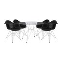 Ver imagem 1 de Mesa de Jantar Redonda Vidro 90cm com 4 Poltronas Pretas Ferro Branco Preto