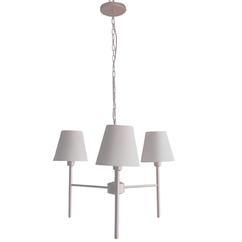 Lustre Estilo Tocheiro 3 Braços Branco com Cúpula Branca