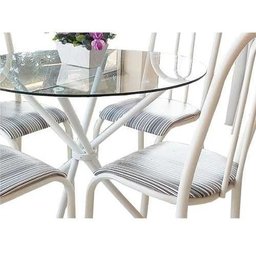 Conjunto Mesa Aço Redonda 4 Cadeiras Tampo Vidro Incolor 8m Quality - 2