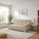 Ver imagem 1 de Sofá Cama 3 Lugares Casal Reclinável Suede com Almofadas - Bege